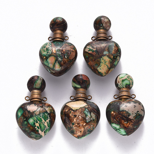 

PandaHall Heart Assembled Natural Bronzite and Synthetic Imperial Jasper Openable Perfume Bottle Pendants, with Brass Findings, Dyed, Medium...