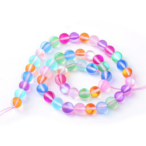 

PandaHall Synthetic Moonstone Beads Strands, Holographic Beads, Dyed, Frosted, Round, Colorful, 6mm, Hole: 1mm, about 60~62pcs/strand, 14~15...