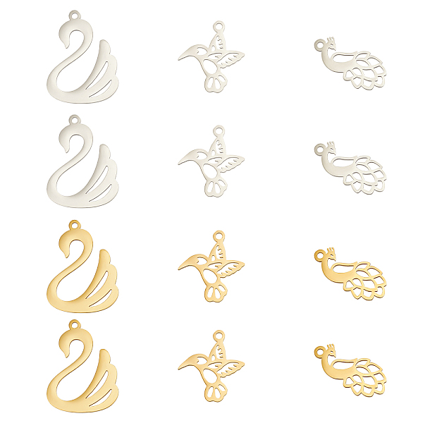 

PandaHall DICOSMETIC 24Pcs 6 Style 201 Stainless Steel Charms, Mixed Shapes, Golden & Stainless Steel Color, 18~23x8.5~17x1mm, Hole: 1.5mm...