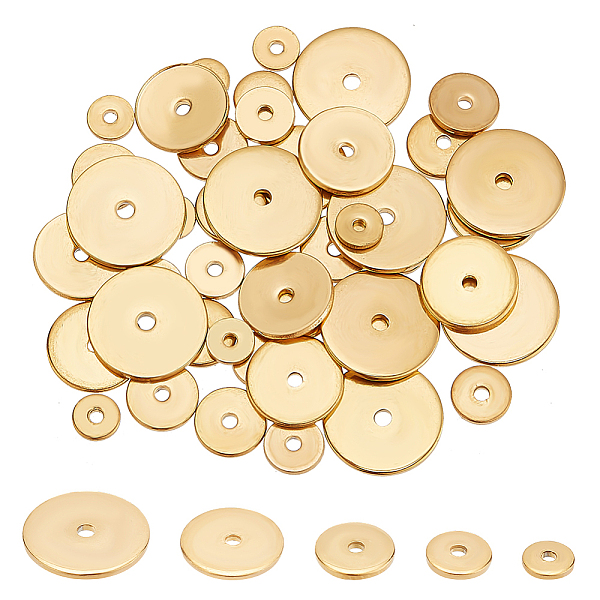 

PandaHall BENECREAT 5 Styles 304 Stainless Steel Spacer Beads, Flat Round/Disc, Real 18K Gold Plated, 4~10mm, 10pcs/style, 50pcs/box 304...