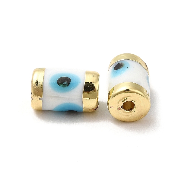 

PandaHall Handmade Evil Eye Lampwork Beads, with Light Gold Tone Brass Findings, Long-Lasting Plated, Lead Free and Cadimum Free, Column..., White