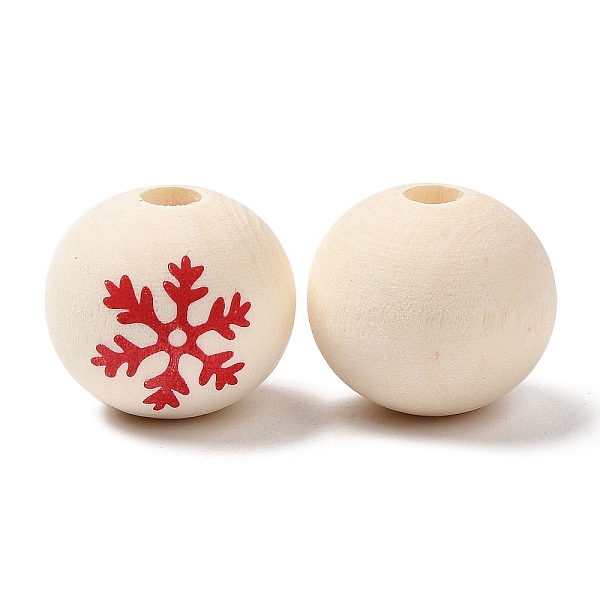 

PandaHall Christmas Snowflake Printed Wood European Beads, Wooden Large Hole Round Beads, Undyed, Crimson, 20x18mm, Hole: 4.8mm Wood Round..., Pink