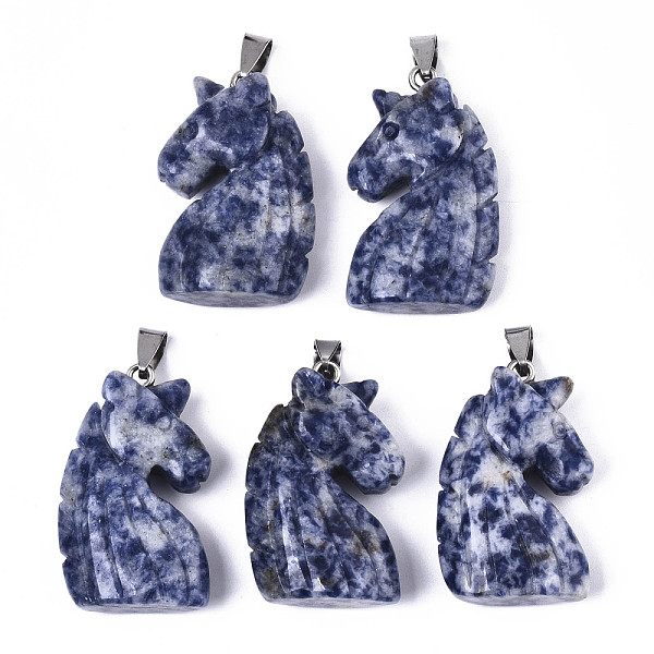 

PandaHall Carved Natural Sodalite Pendants, with Stainless Steel Bails, Unicorn, Stainless Steel Color, 38~41x11~14x24~25mm, Hole: 9x4mm...