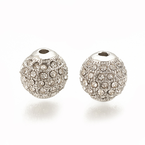 

PandaHall Alloy Bead, with Rhinestone, Round, Crystal, Platinum, 9.5x9.5mm, Hole: 1.5mm Alloy+Rhinestone Round Clear