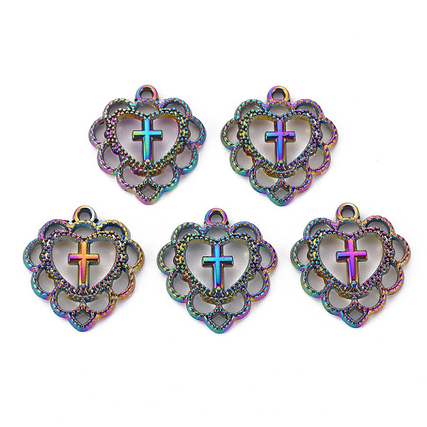 

PandaHall Alloy Pendants, Crosslet Heart Pendants, Cadmium Free & Nickel Free & Lead Free, Heart with Cross, Rainbow Color, 21.5x20x3mm...
