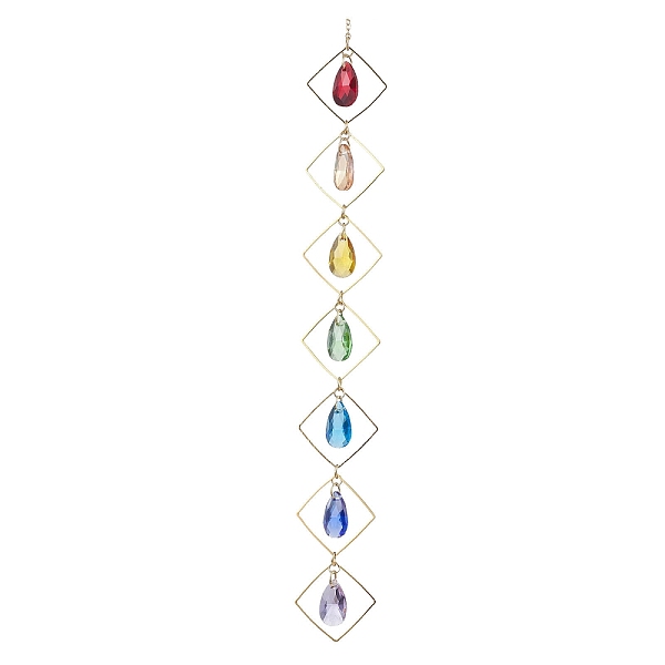 

PandaHall Brass Rhombus Hanging Ornaments, Glass Tassel for Home Garden Outdoor Decorations, Teardrop, 277x27.5mm Glass Teardrop