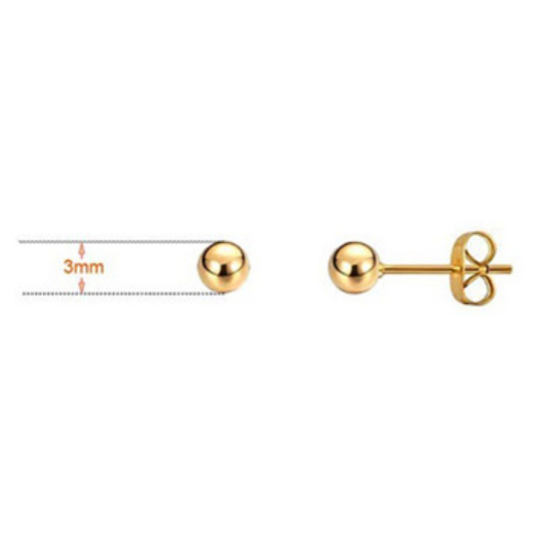 

PandaHall Brass Ball Stud Earrings, with Ear Nuts, Golden, 3mm Brass Round