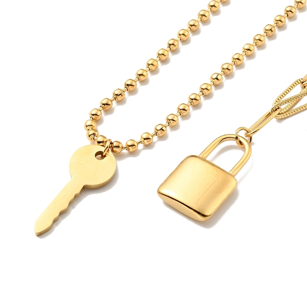 

PandaHall 2Pcs 2 Style Key and Padlock Pendant Necklaces Set, Ion Plating(IP) 304 Stainless Steel Jewelry for Women, Golden, 17.40~22.44...