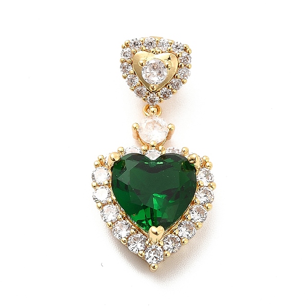 

PandaHall Brass Micro Pave Clear Cubic Zirconia Pendants, with Faceted Glass, Heart, Real 18K Gold Plated, Dark Green, 29mm, Hole: 5x4mm...