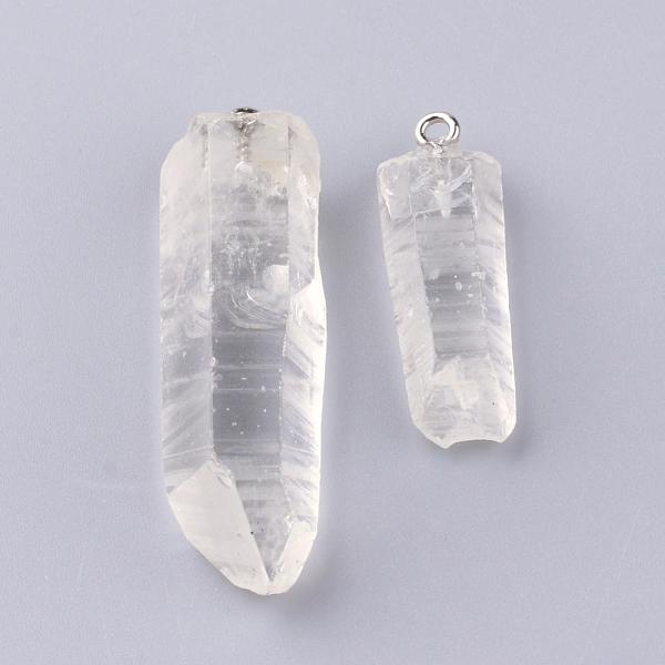 

PandaHall Natural Quartz Crystal Pendants, Rock Crystal Pendants, with Platinum Tone Brass Findings, Nuggets, 32~47x11~16x8~13mm, Hole: 2mm...