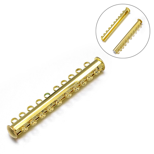 

PandaHall 10-Strands 20-Holes Tube Brass Magnetic Slide Lock Clasps, Nickel Free, Golden, 51x10x6.5mm, Hole: 2mm Brass