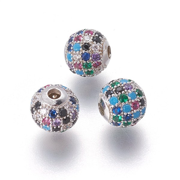 Brass Micro Pave Cubic Zirconia Beads