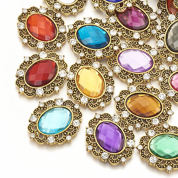 

PandaHall Alloy Acrylic Rhinestone Cabochons, with Rhinestone, Faceted, Oval, Antique Golden, Mixed Color, 31x27x5mm Acrylic Rhinestone Oval..., Multicolor