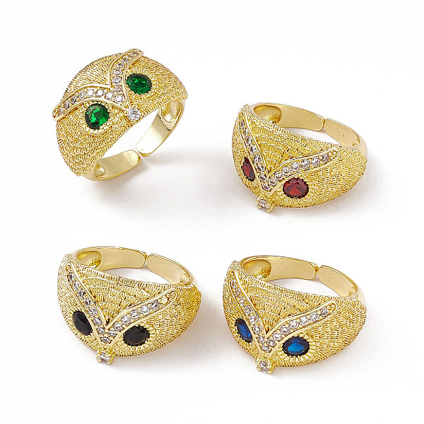

PandaHall Cubic Zirconia Owl Open Cuff Rings, Golden Brass Jewelry for Women, Mixed Color, US Size 6 1/2(16.9mm) Brass+Cubic Zirconia..., Multicolor