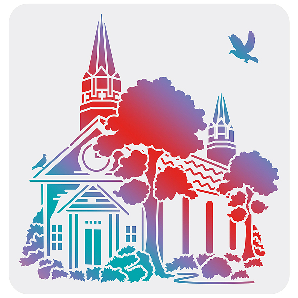 PandaHall FINGERINSPIRE Church Stencil for Painting, 11.8x11.8 Inch Reusable DIY Art and Craft Stencils, Castle Stencil Drawing on Wood...