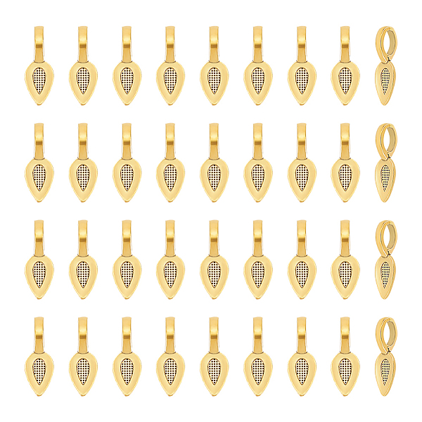 

PandaHall Unicraftale 200Pcs Tibetan Style Alloy Glue-on Flat Pad Bails, Leaf, Antique Golden, 21x8x6mm, Hole: 4x6mm Alloy