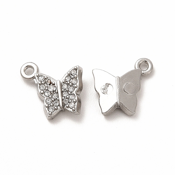 

PandaHall 316 Surgical Stainless Steel with Crystal Rhinestone Pendants, Butterfly Charms, Stainless Steel Color, 11.5x9x2.5mm, Hole: 1mm..., Clear