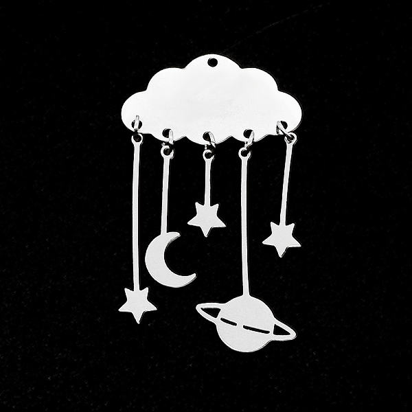 

PandaHall 201 Stainless Steel Pendants, Laser Cut, Cloud with Moon, Star & Planet, Stainless Steel Color, 49x27.5mm, Hole: 1.5mm 201...