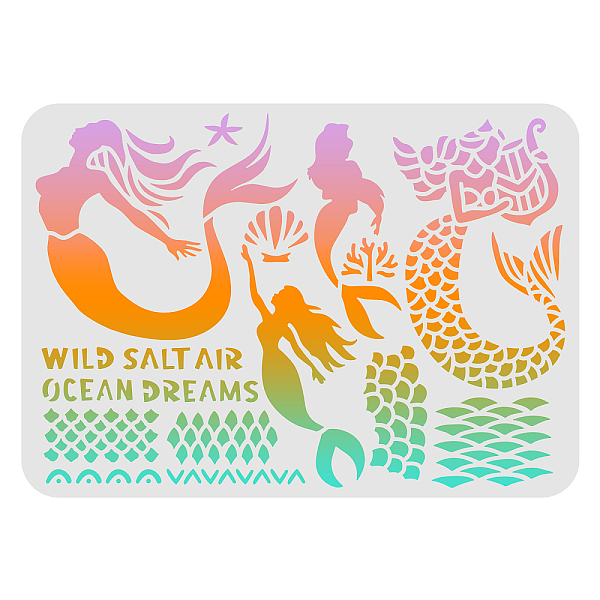 PandaHall FINGERINSPIRE Mermaid Painting Stencils 29.7x21cm Mermaid Ocean Dream Template Reusable Mermaid Sea Ocean Creatures Stencils for...