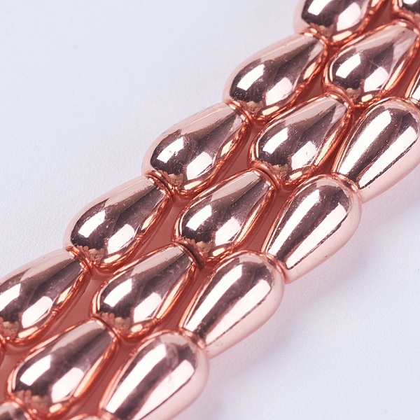 

PandaHall Electroplate Non-magnetic Synthetic Hematite Beads Strands, Grade AA, teardrop, Rose Gold Plated, 7x4.5mm, Hole: 1mm, about...