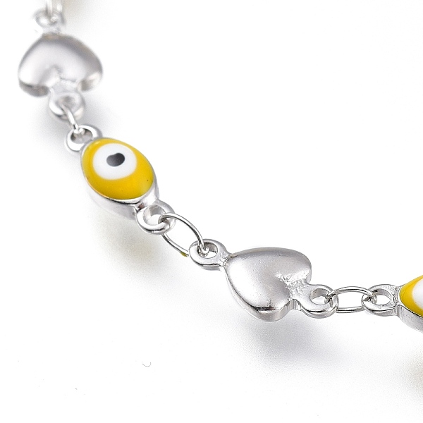 

PandaHall 304 Stainless Steel Link Bracelets, with Enamel and Lobster Claw Clasps, Evil Eye & Heart, Stainless Steel Color, Yellow, 8-1/8...