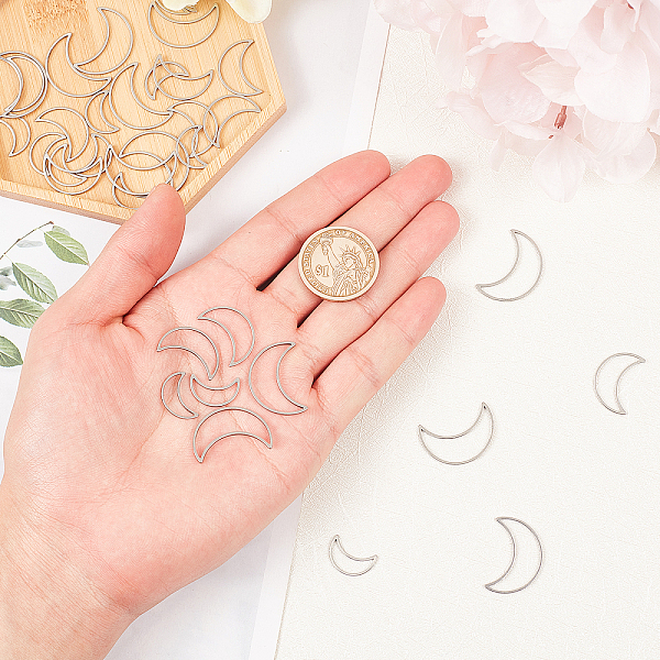 

PandaHall UNICRAFTALE about 36pcs 3 Sizes Moon Pattern Linking Rings Stainless Steel Frame Connectors 15.5/20.5/25mm Moon Links Metal...