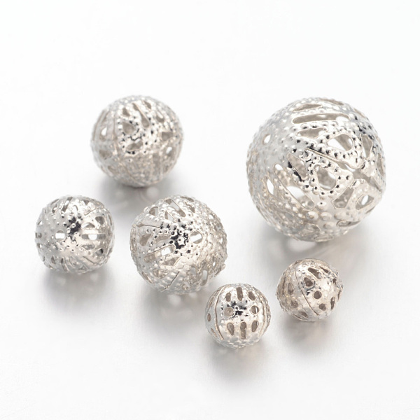 

PandaHall Iron Filigree Beads, Filigree Ball, Round, Platinum Color, Size: about 6~16mm in diameter, 6~15mm thick, hole: 1~6mm, about...