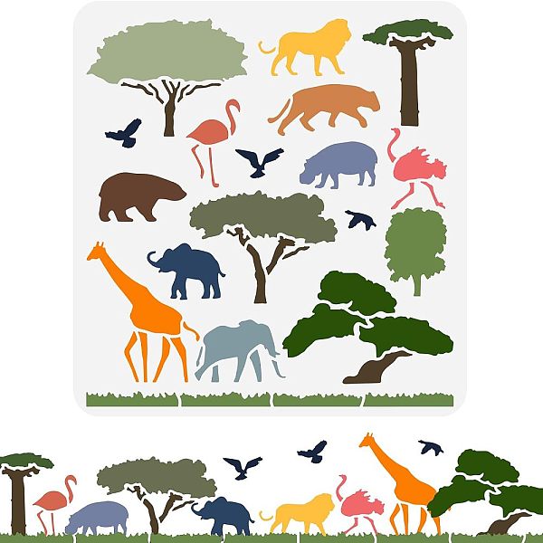 

PandaHall FINGERINSPIRE Wildlife Animal Stencil 30x30cm Elephant Lion Giraffe Painting Stencil Reusable Forest Tree Stencils Flamingo..., White
