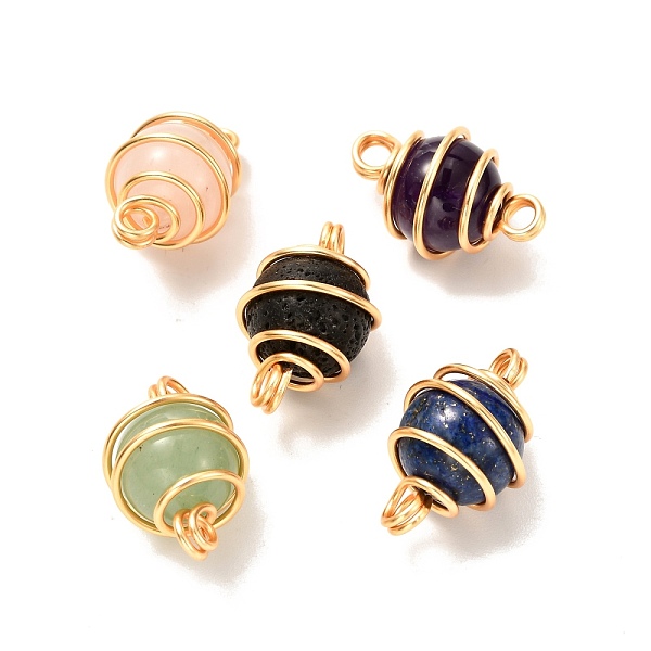 

PandaHall Natural Mixed Stone Links Connectors, with Real 18K Gold Plated Eco-Friendly Copper Wire, Round, 22.5x14mm, Hole: 3mm Mixed Stone...