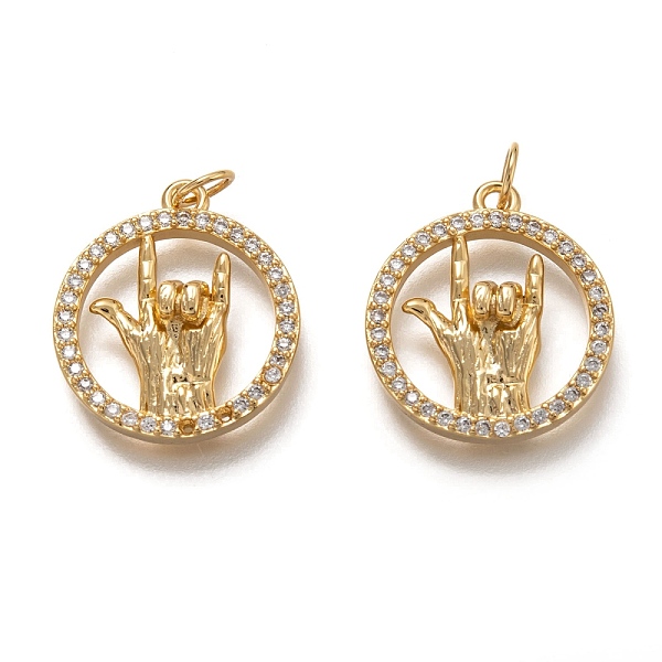 

PandaHall Brass Micro Pave Clear Cubic Zirconia Pendants, with Jump Rings, Long-Lasting Plated, Flat Round with I Love You Gesture, Clear...