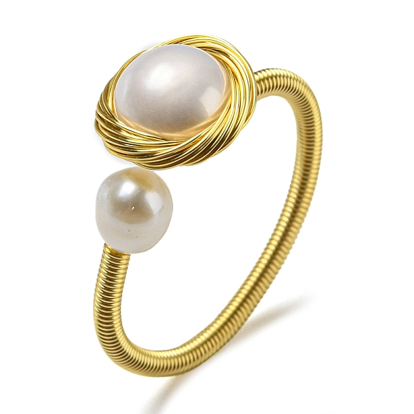

PandaHall Natural Pearl Open Cuff Ring, Brass Wire Wrap Finger Ring, Real 14K Gold Plated, US Size 11 1/4(20.7mm) Pearl