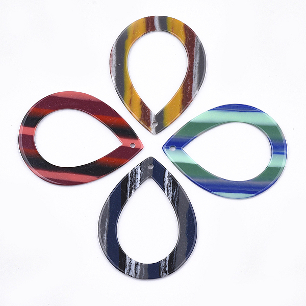 

PandaHall Resin Pendants, teardrop, Stripe Pattern, Mixed Color, 47x36.5x1.5mm, Hole: 1.8mm Resin Teardrop Multicolor