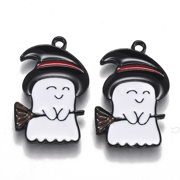 

PandaHall Halloween Theme Alloy Enamel Pendants, White Ghost with Black Witch Hat and Broom, Electrophoresis Black, 22.5x14.5x1.5mm, Hole...