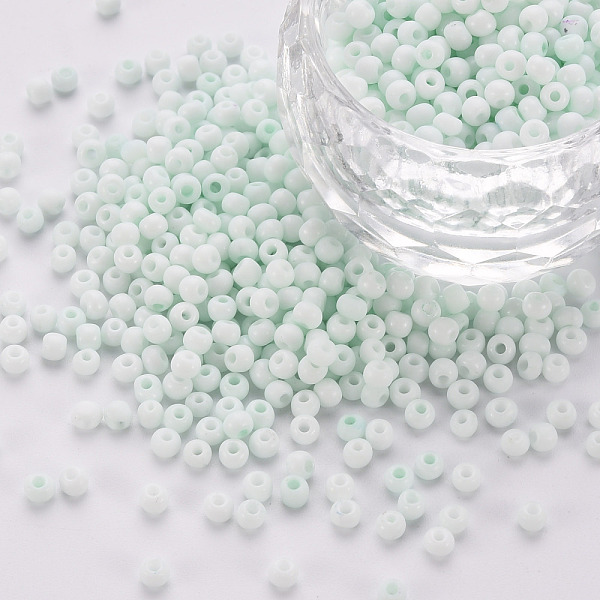 

PandaHall 8/0 Opaque Glass Seed Beads, Round Hole, Frosted Colours, Round, Azure, 3~4x2~3mm, Hole: 0.8mm, about 15000pcs/Pound Glass Blue