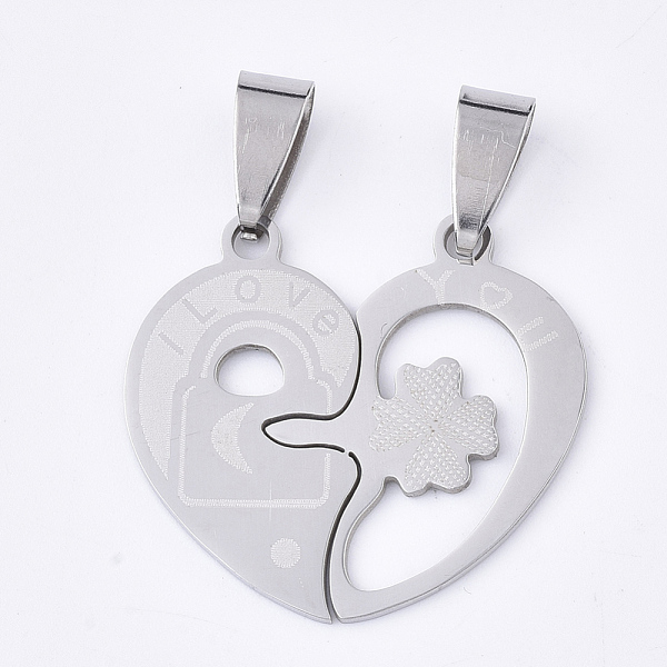 

PandaHall 201 Stainless Steel Split Pendants, for Lovers, Heart with Lock & Clover & Word I Love You, For Valentine's Day, Stainless Steel...