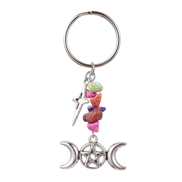 

PandaHall Tibetan Style Alloy Keychain, with Dyed Synthetic Turquoise Beads Strands, Iron Split Key Rings, Star with Moon, Moon, 6.7cm, Moon...