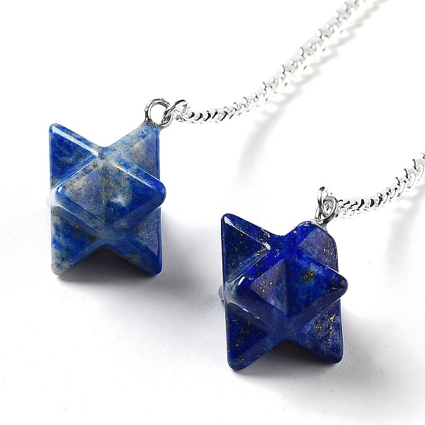 

PandaHall Natural Lapis Lazuli Pendant Dowsing Pendulums, with Silver Plated Iron Cable Chains and Glass Round Bead, 234mm, Hole: 1.8mm...