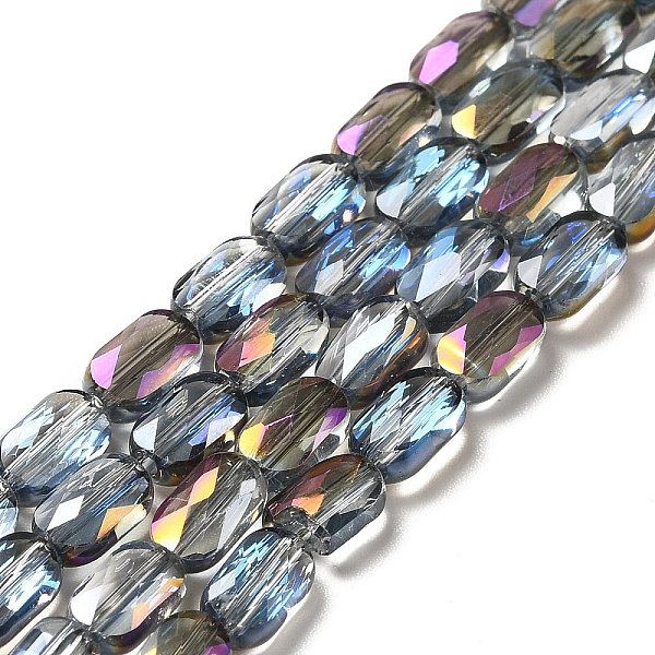 

PandaHall Transparent Electroplate Glass Bead Strands, Faceted, Half Rainbow Plated, Oval, Colorful, 7x4.5x3mm, Hole: 0.9mm, about...
