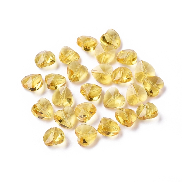 

PandaHall Transparent Glass Beads, Faceted, Heart, Gold, 10x10x7mm, Hole: 1~1.2mm Glass Heart Gold