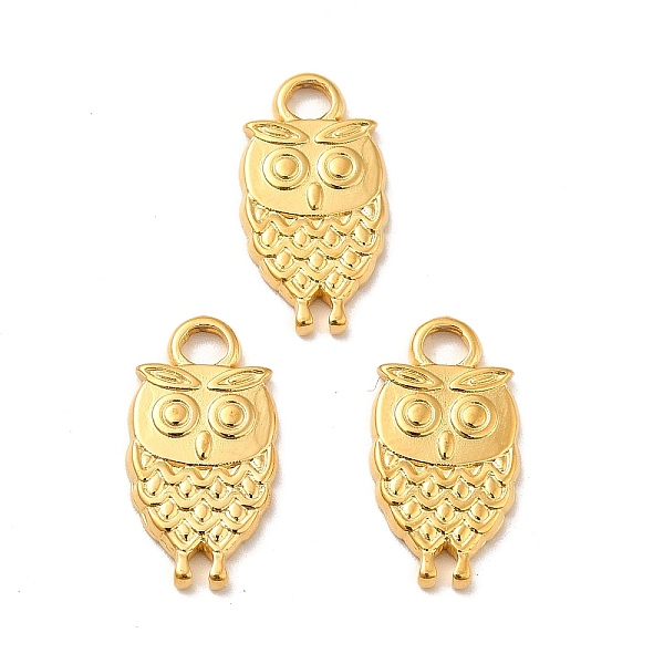 

PandaHall Ion Plating(IP) 304 Stainless Steel Pendants, Owl Charms, Real 18K Gold Plated, 19x10x2mm, Hole: 3mm 304 Stainless Steel Owl