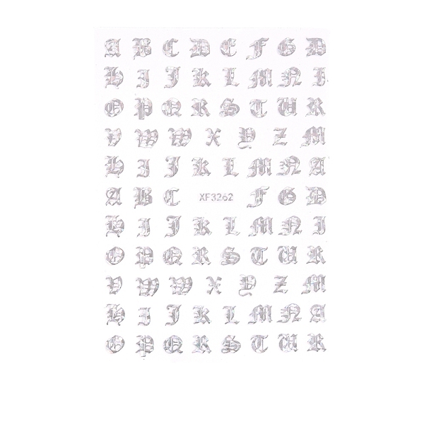 

PandaHall Laser Nail Art Stickers, Nail Decals, Self Adhesive, for Nail Tips Decorations, Alphabet Pattern, Silver, 92.5x64mm, Package Size...