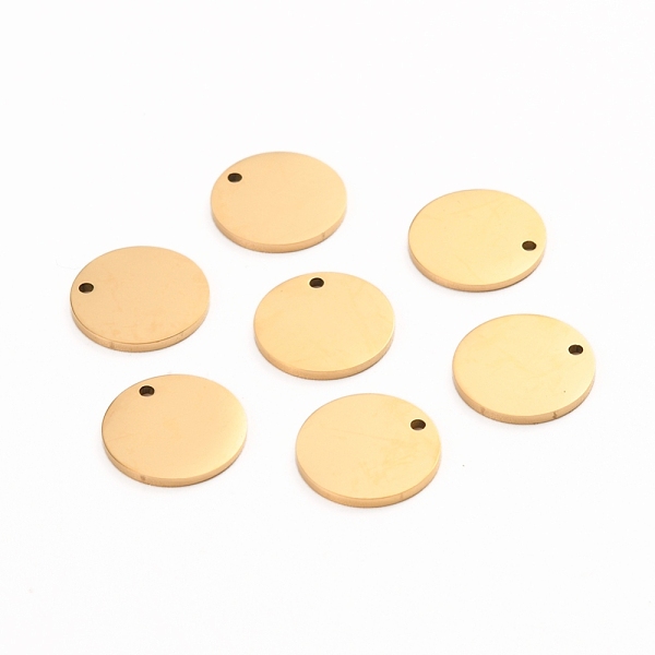 

PandaHall Ion Plating(IP) 304 Stainless Steel Charms, Polished, Stamping Blank Tag, Laser Cut, Flat Round, Golden, 12x1mm, Hole: 1.2mm 304...