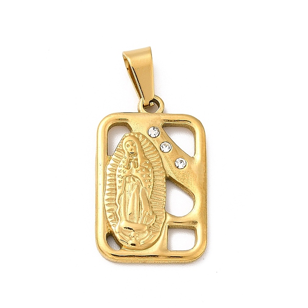 

PandaHall Vacuum Plating 304 Stainless Steel Pendants, with Rhinestone, Rectangle with Virgin Mary, Golden, 24x15.5x3mm, Hole: 6.5x3.5mm...