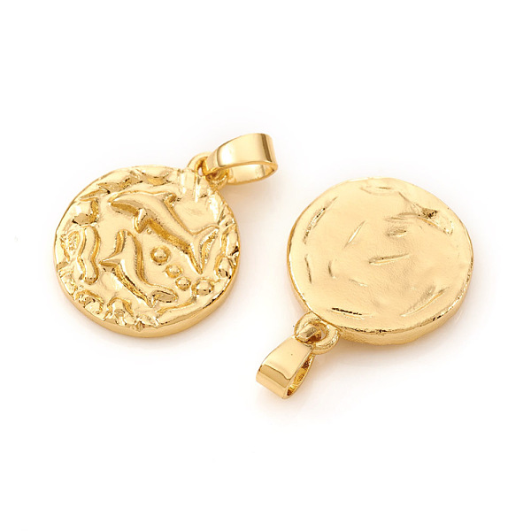 

PandaHall Brass Pendants, Textured, Flat Round with Constellation/Zodiac Sign, Real 18K Gold Plated, Pisces, 16.5x14x2mm, Hole: 5x2.5mm...