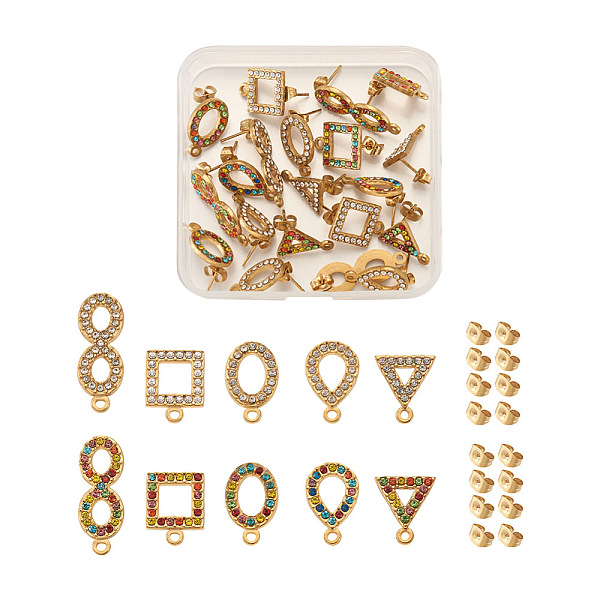 

PandaHall Craftdady 20Pcs 10 Style Teardrop & Geometry 304 Stainless Steel Stud Earring Findings, with Rhinestone, Loop and Ear Nuts/Earring..., Multicolor