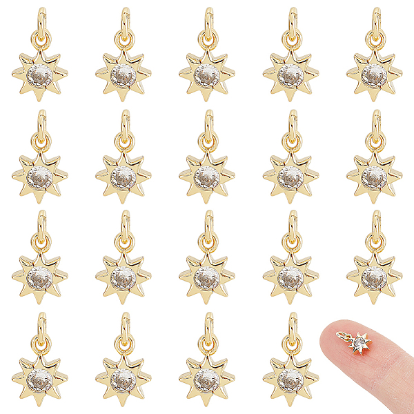 

PandaHall DICOSMETIC 20Pcs Sun Charms Brass Micro Pave Cubic Zirconia Pendants Golden Sun with Jump Ring Dangle Charms Rhinestone Pendants..., Clear