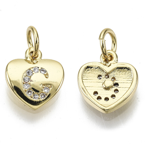 

PandaHall Brass Micro Pave Clear Cubic Zirconia Charms, with Jump Ring, Heart with Letter, Real 16K Gold Plated, Nickel Free, Letter.C...