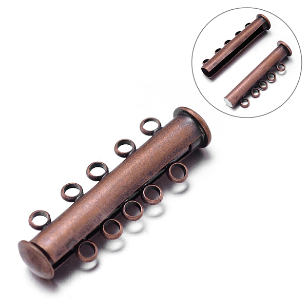 

PandaHall 5-Strands 10-Holes Tube Brass Magnetic Slide Lock Clasps, Nickel Free, Red Copper, 30x10x7mm, Hole: 2mm Brass