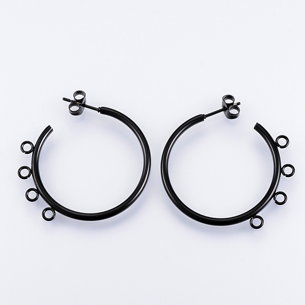 

PandaHall Vacuum Plating 304 Stainless Steel Stud Earring Findings, Half Hoop Earrings, with Loop, Black, 32x33.5x2mm, Hole: 2mm, Pin: 0.8mm...