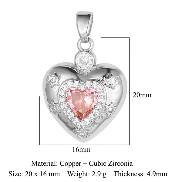 

PandaHall Brass Micro Pave Colorful Cubic Zirconia Pendants, Heart Charms, Platinum, 20x16x4.9mm Brass+Cubic Zirconia Heart Pink